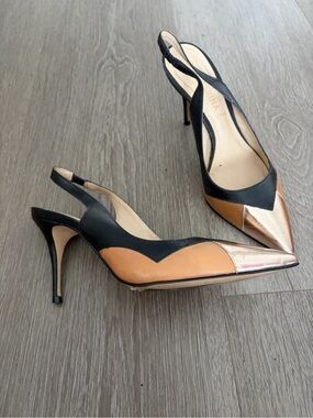 San marina Pointed Toe Slingback Heels in Black, Tan & Metallic Rose